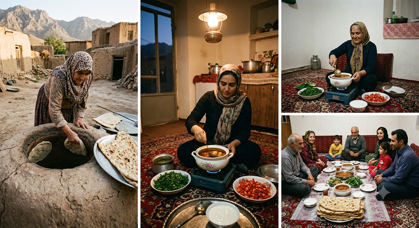 Daily Rural Life in Iran: Bread Making and Village Dinner